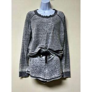 HONEYDEW Lounge Set, Drawstring Shorts Long Sleeve Top, Distressed Gray